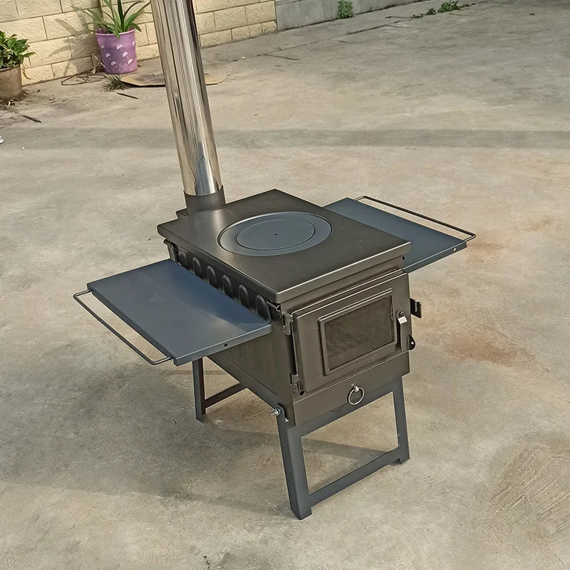 Outdoor Camping Wood Stove, Portable Charcoal Barbecue Grill, Stainless Steel, Multifunctional Cooking Tent Stove