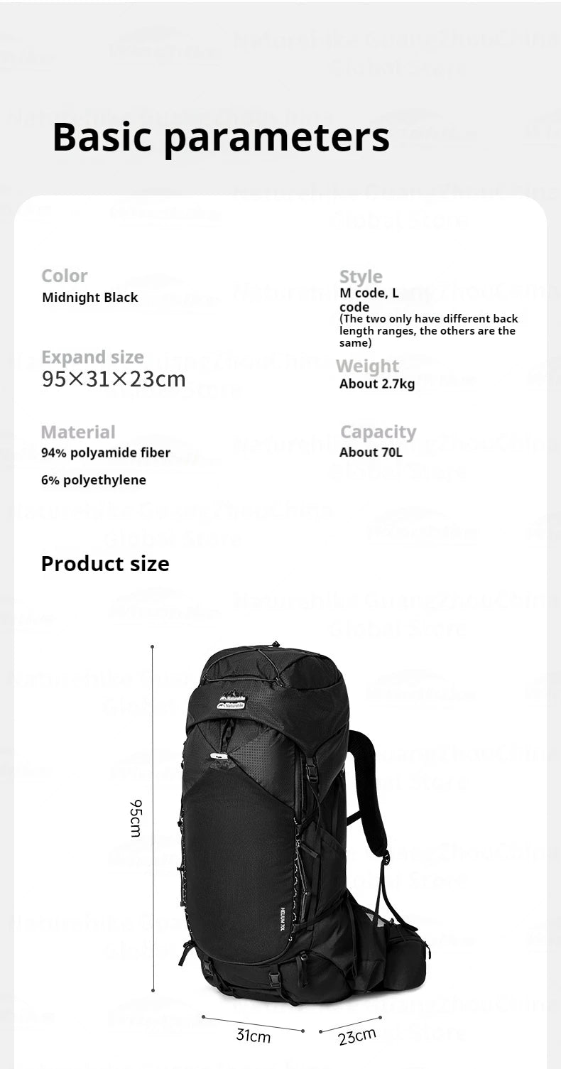 Naturehike 70L Hiking Backpack Outdoor Rainproof With Rain Cover Knapsack Climbing Shoulder Bag Travel Camping Rucksack Portable