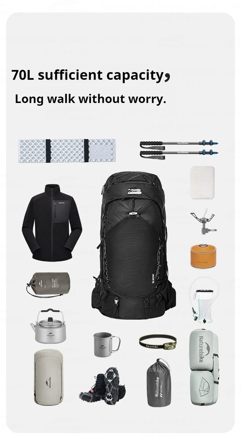 Naturehike 70L Hiking Backpack Outdoor Rainproof With Rain Cover Knapsack Climbing Shoulder Bag Travel Camping Rucksack Portable
