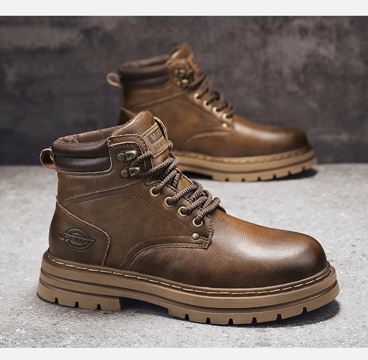 High Top Boots Men's Leather Shoes Fashion Motorcycle Ankle Boots for Men Winter Boots Man All-match Shoes Lace-Up Botas Hombre