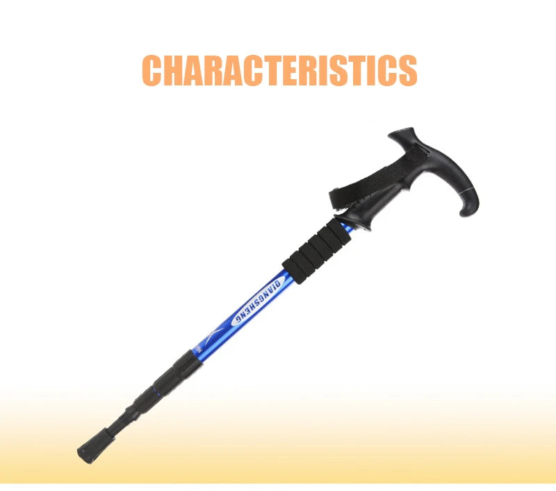 Four-section T-handle Trekking Pole Outdoor Travel Cane Climbing  Pole Aluminum Alloy Telescopic Pole Hiking Walking Stick
