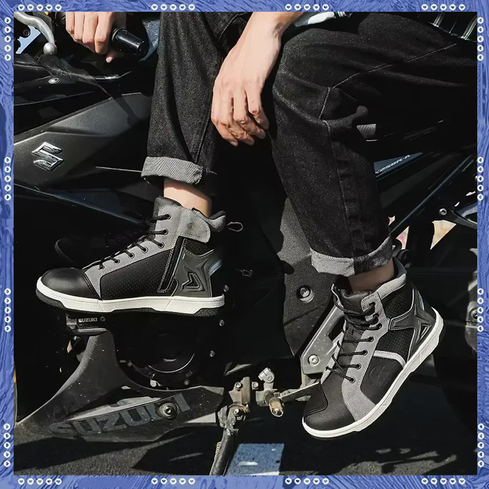 Men's Red Casual Motorcycle Boots – Summer Off-Road Riding Shoes, Motocross Style – Compatible with BMW & Honda Motorbikes