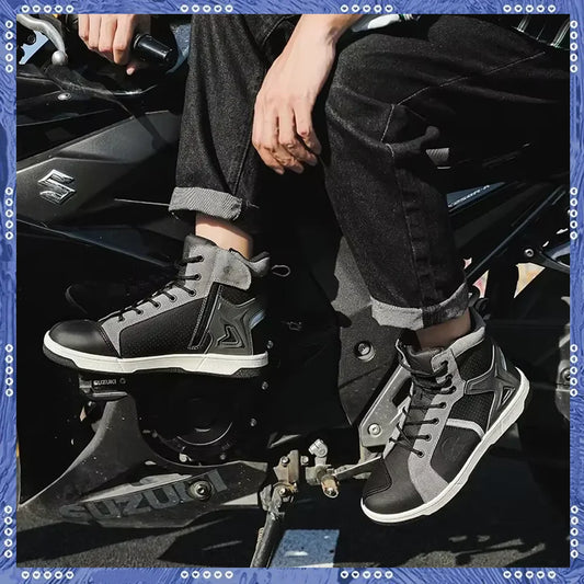 Men's Red Casual Motorcycle Boots – Summer Off-Road Riding Shoes, Motocross Style – Compatible with BMW & Honda Motorbikes