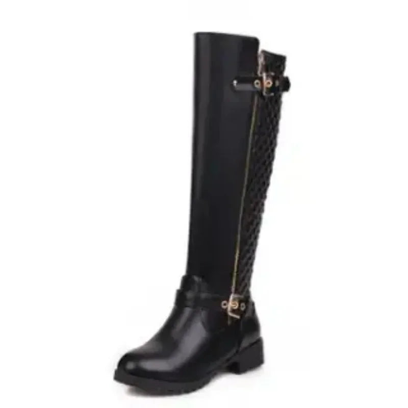 Women Boots Over The Knee Retro Knight Boot 2CM Square Heel Round Head Black Adhesive Shoes Artificial Wool Fashion Women Shoes