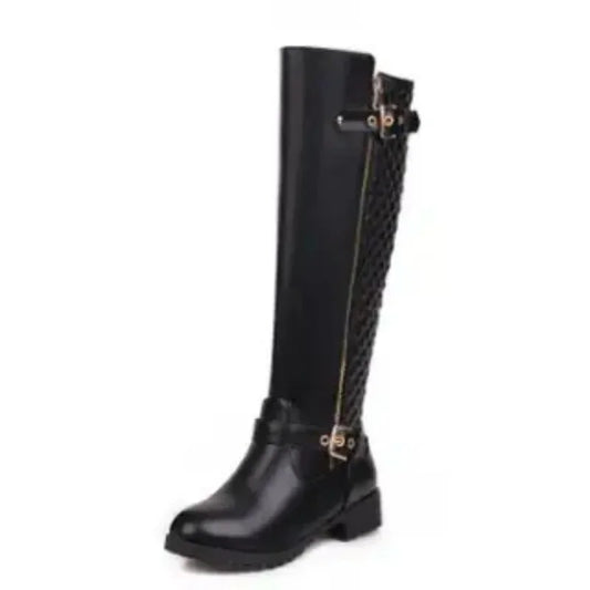 Women Boots Over The Knee Retro Knight Boot 2CM Square Heel Round Head Black Adhesive Shoes Artificial Wool Fashion Women Shoes