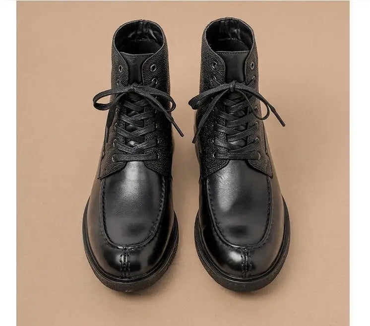 A028 Men's Boots Cow Genuine Leather Lace Up Man Shoes High Calf Male Footwear British New Winter Boots Motorbike Shoes Vintage