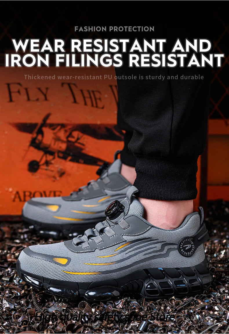 Rotating Button Safety Shoes Men Puncture-Proof Work Sneakers Protective Shoes Brand Indestructible Steel Toe Shoes Work Boots