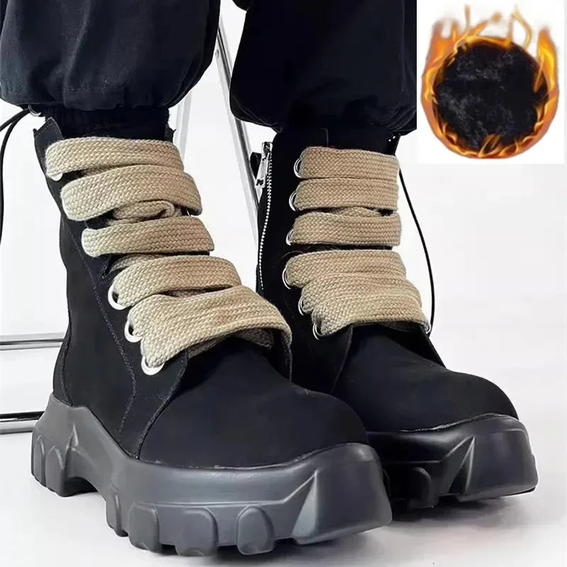 Autumn Motorcycle men Ankle Boots Street Goth Platform Rock Chunky Heels Punk Designer Shoes Knight Short Boots Woman Winter