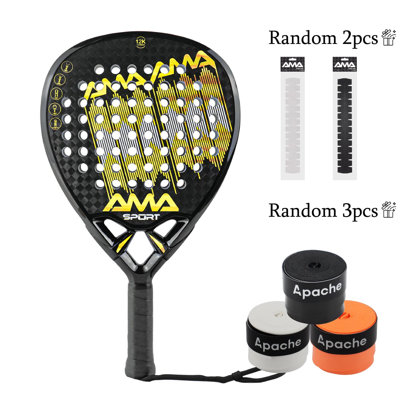 AMASPORT 12K Padel Racket Lightweight Padel Tennis Racquets Full Carbon Fiber High Sweet Point For High-level Players