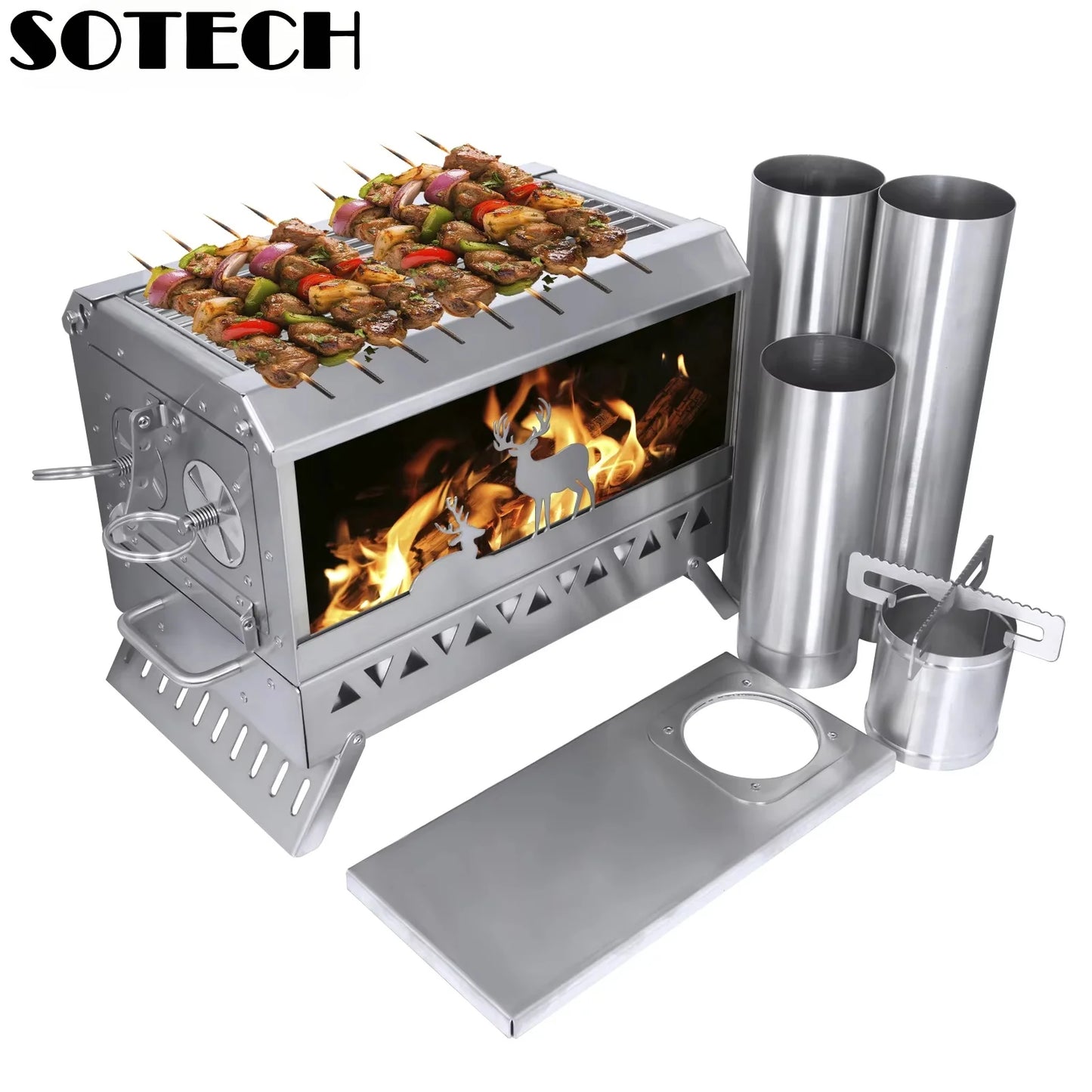 Firewood Stove Outdoor Portable Stainless Steel Burner Desktop Heater with Collapsible Legs for Camping Hiking Barbecue Travel