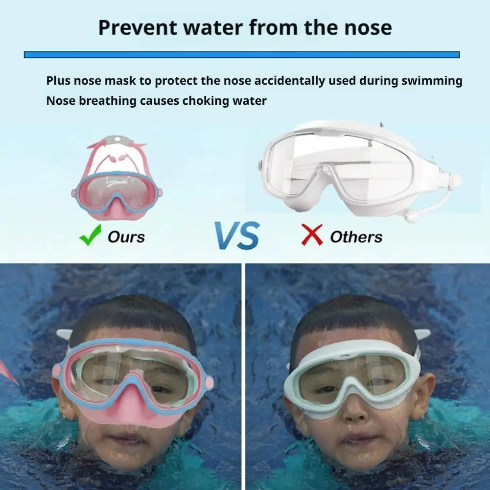 Goggles With Nose Cover Diving Glasses Anti-Fog No-Leak Clear Waterproof Snorkeling Goggles Gear For Children Kids Aged 4-16