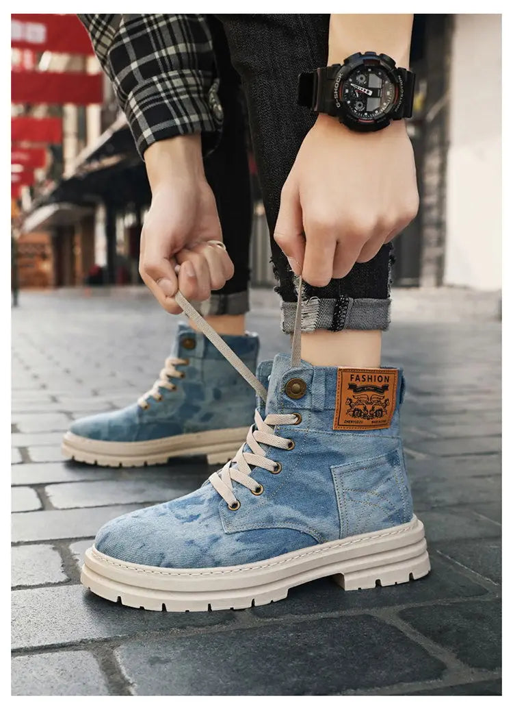 Motorcycle Riding Shoes Retro Canvas Casual Commuter Boots Protective Fall Resistant Wear Boots Riding Shoes Denim Casual Shoes