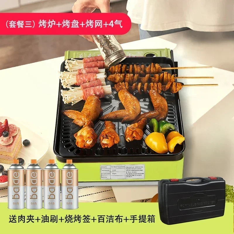 Portable Barbecue Stove, Smokeless Grill, Dual-Purpose Gas Oven for Outdoor Use, Compact Cooking Unit, Korean Style