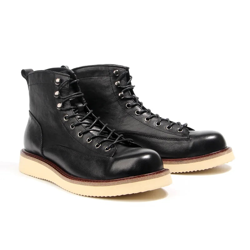 2025 New Vintage Autumn Winter Boots Lace Up Design Male Footwear Cow Real Leather Short Boots Retro Desert Boots Man Shoes A082