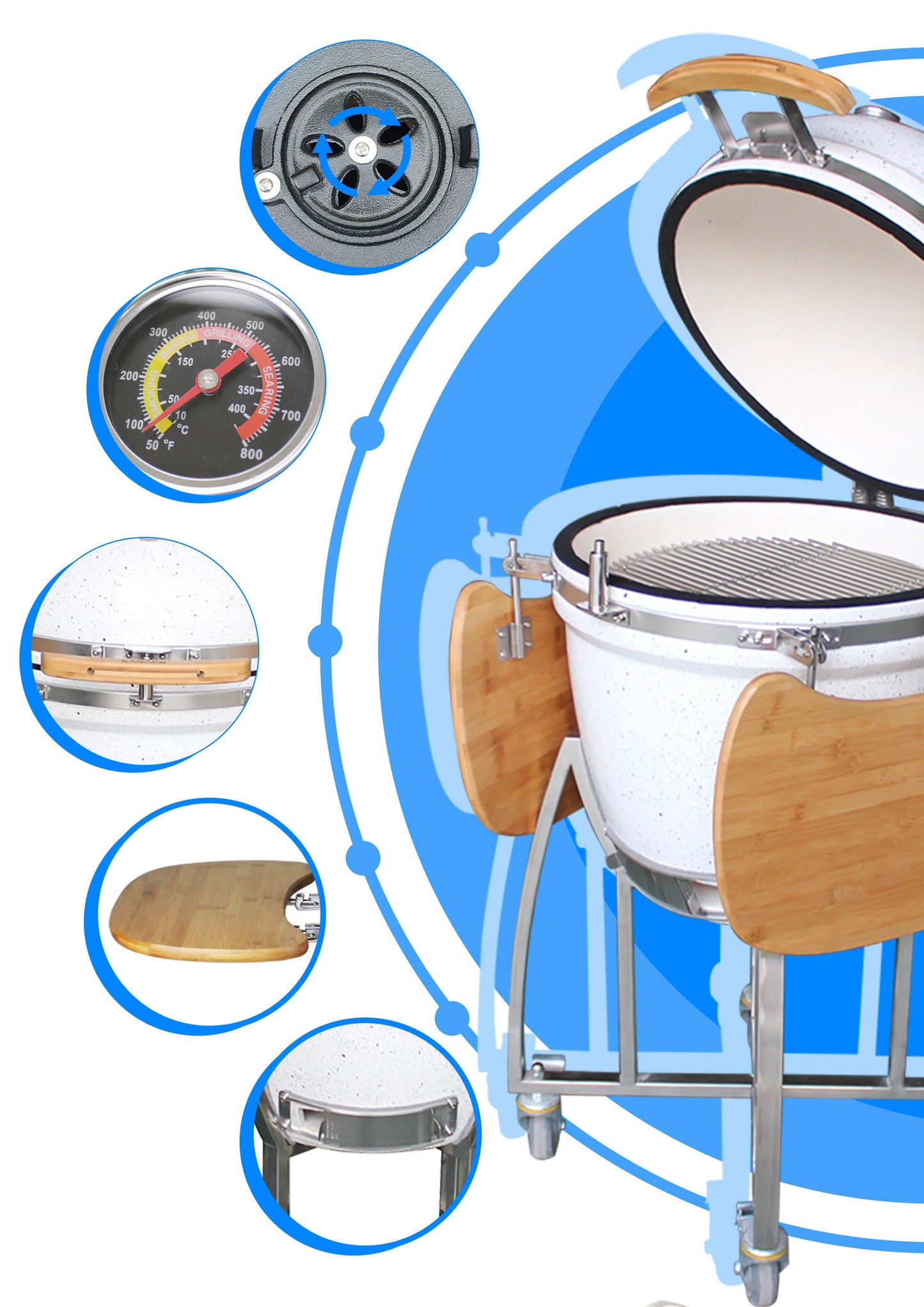 Auplex Manufacturer Hot Sale 21 Inch Kamado Outdoor BBQ Kitchen Camping Charcoal BBQ Grill