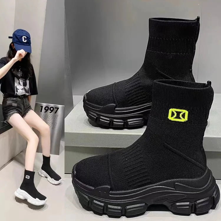 Women's Breathable 2025 Summer Autumn New Style Internet Hot Super Hot Knitted High-Top Casual Athletic Stretch Socks Boots