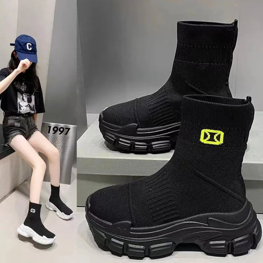 Women's Breathable 2025 Summer Autumn New Style Internet Hot Super Hot Knitted High-Top Casual Athletic Stretch Socks Boots