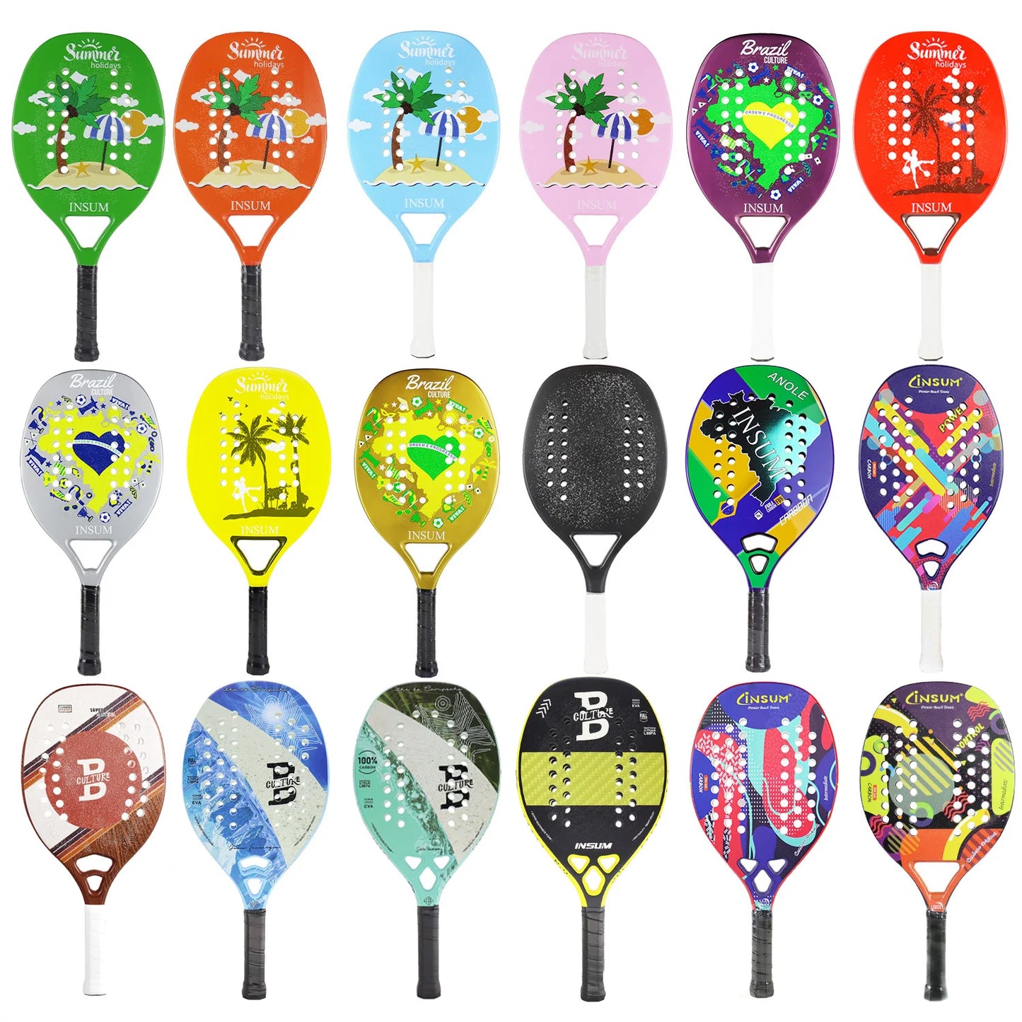 Full Carbon Fiber Racket Beach Tennis with overgrips INSUM 22mm EVA Soft Lightweight Beach Tennis Raquete for Beginner
