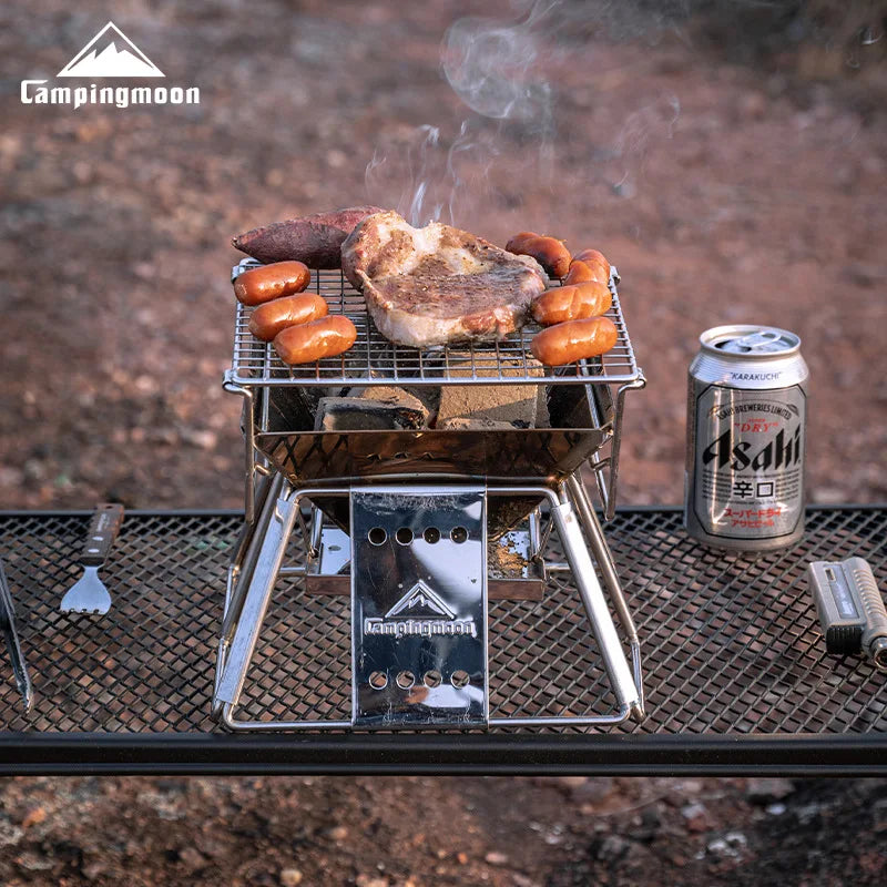 Steel Barbecue Rack Campingmoon X-Mini Couple Family Barbecue Grill 1-2 People  Barbecue Wood Carbon Small Stove