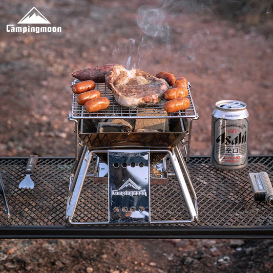 Steel Barbecue Rack Campingmoon X-Mini Couple Family Barbecue Grill 1-2 People  Barbecue Wood Carbon Small Stove