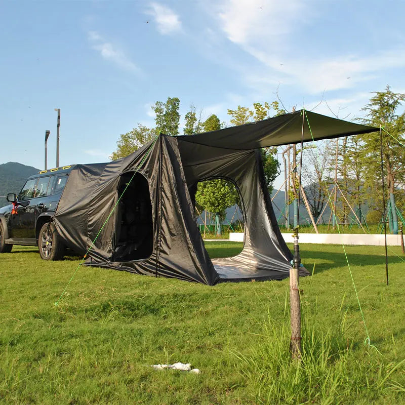 camping tent big space with rainfly, hatch back camping tent for 5 person, tailgate camping tent for suv with 4 poles, car tent