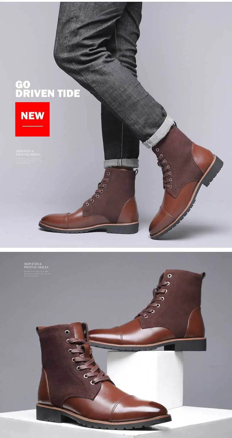 2024 Autumn New Casual Fashion Trend High Top Men's Shoes Leather Boots Large Size 38-48
