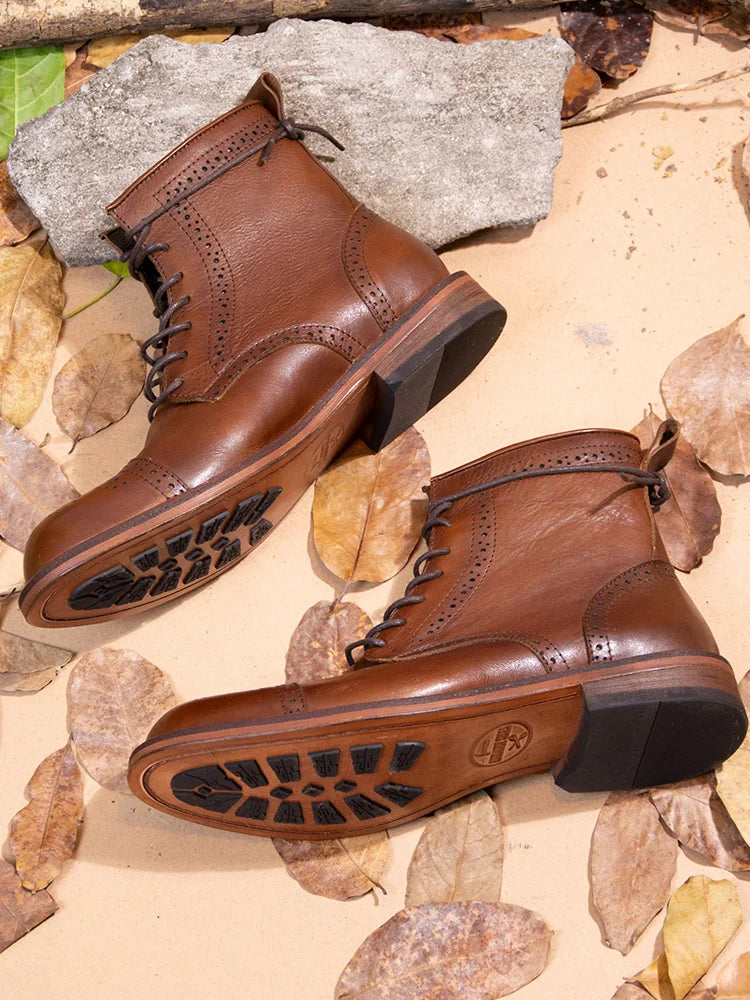 US 6-10 Business Man Mature Office Carving Brogue Shoes Men's Cowhide Top Layer Retro Genuine Leather Suit Boots