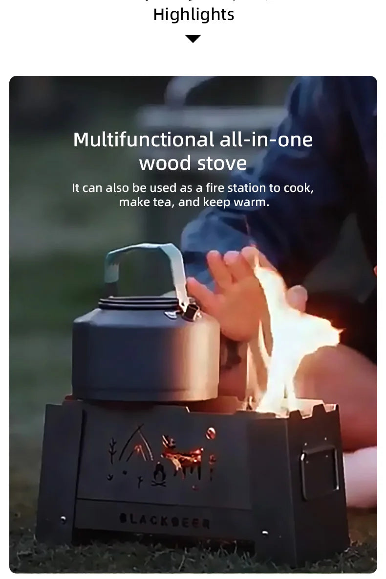 BLACKDEER Outdoor titanium Windproof Wood Stove Furnace Portable Picnic Stove Cooking Camping Burner Barbecue grill BBQ 1kg