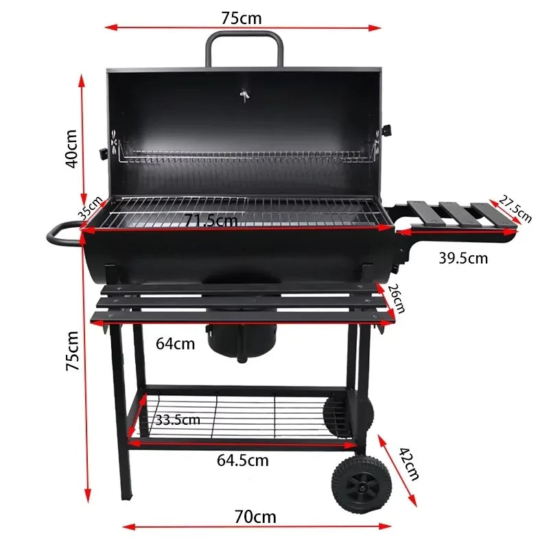 Outdoor Kitchen Barbeque Barbecue Large Heavy Duty Trolley Grill Barrel Charcoal Grill BBQ Smoker with Lid