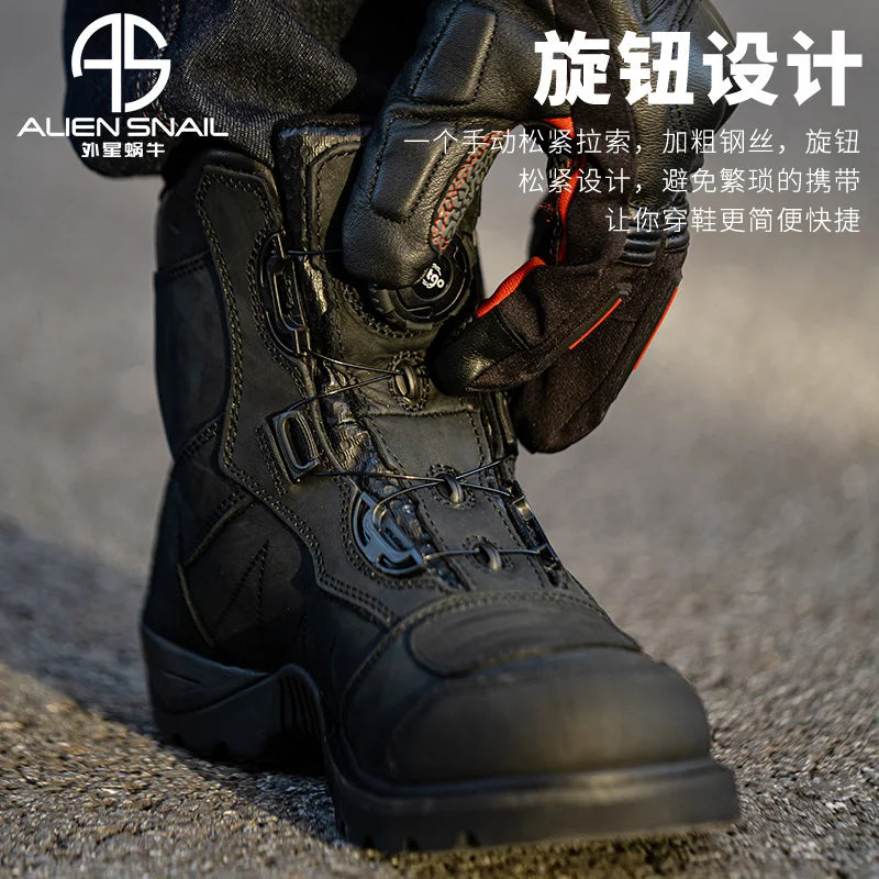 Motorcycle Rally Boots Anti-fall Leather Waterproof Riding Shoes Four Seasons Knob Design Racing Motorcycle Riding Cowhide Boots