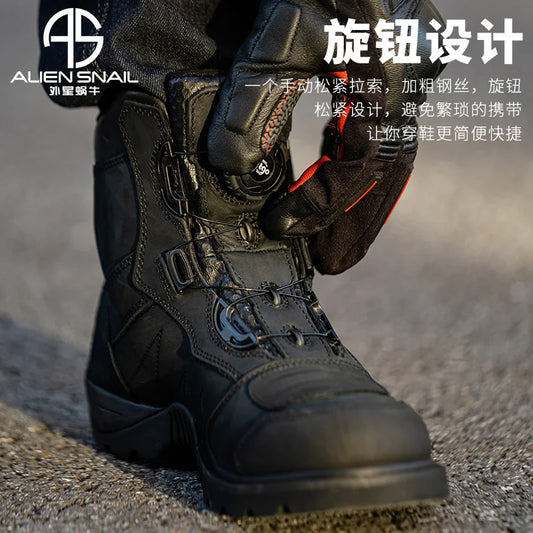 Motorcycle Rally Boots Anti-fall Leather Waterproof Riding Shoes Four Seasons Knob Design Racing Motorcycle Riding Cowhide Boots