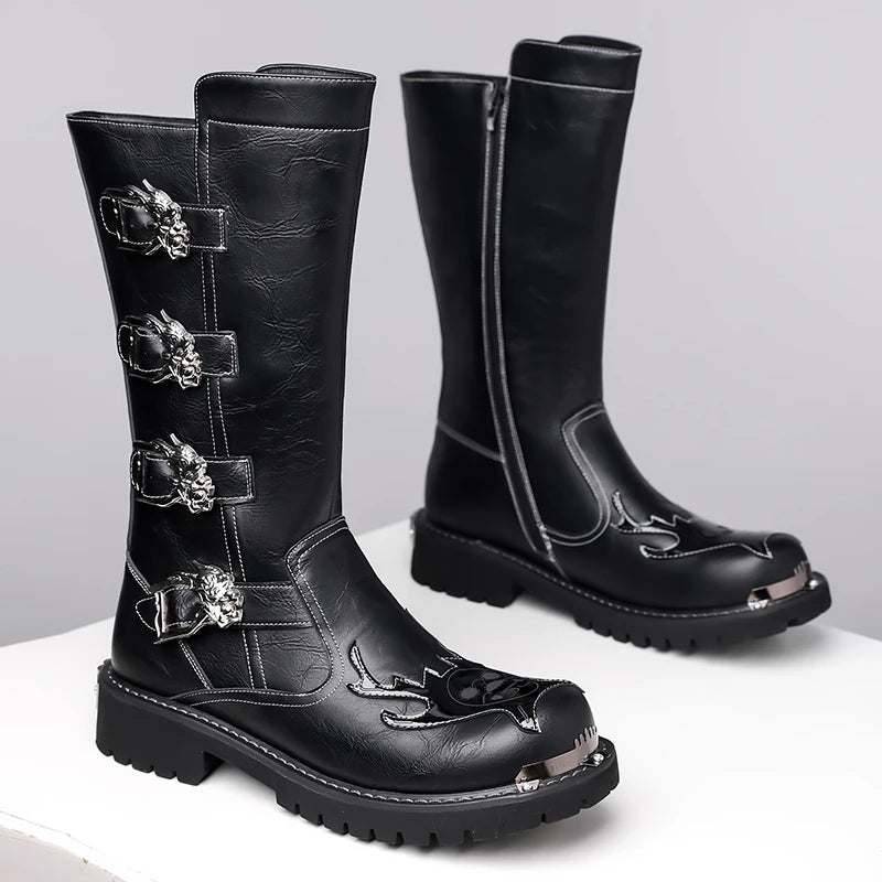 Fashion Men's Leather Shoes Keep Warm High Top Shoes All-match Outdoor Male Motorcycle Boots Mid-Calf Boots Leisure Walk Botas