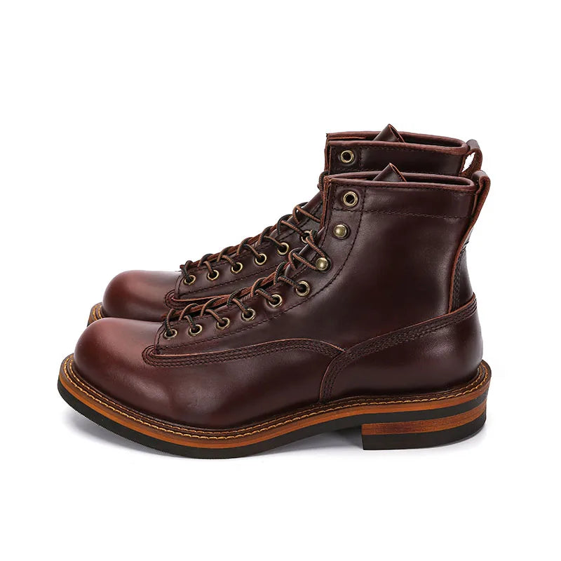 European Short-faced Leather Motorcycle Riding Boots Top Layer Cowhide Men's  Autumn Winter British Trendy Outdoor Shoes Male