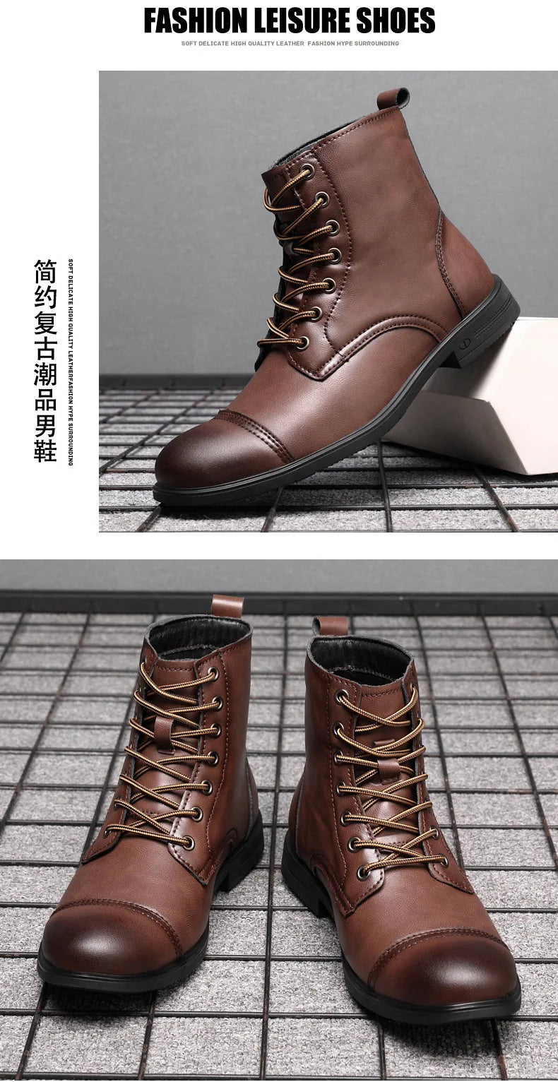 2024 Autumn and Winter New Fashion Pointy Retro Leather Boots High Top British Casual Men's Shoes Large Size 38-48