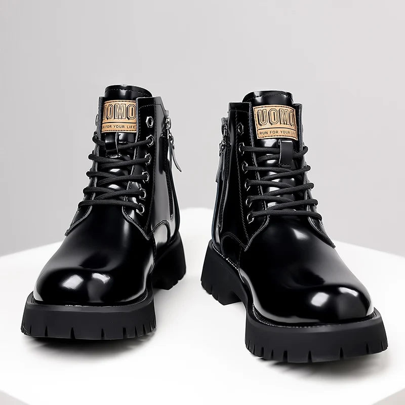 Hot Selling Men's Leather Boots Winter Thick Bottomed Work Boots British Style High Top Shoes Men's Retro Business Boots