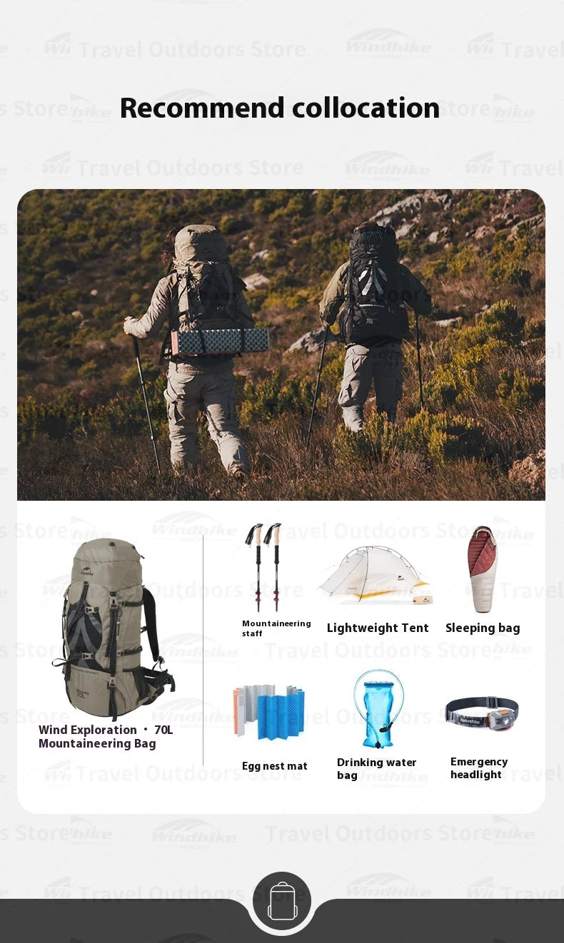 Naturehike 70+5L Backpack Professional Outdoor Climbing Hiking Travel Big Capacity Mountaineering Camping Support System Bag