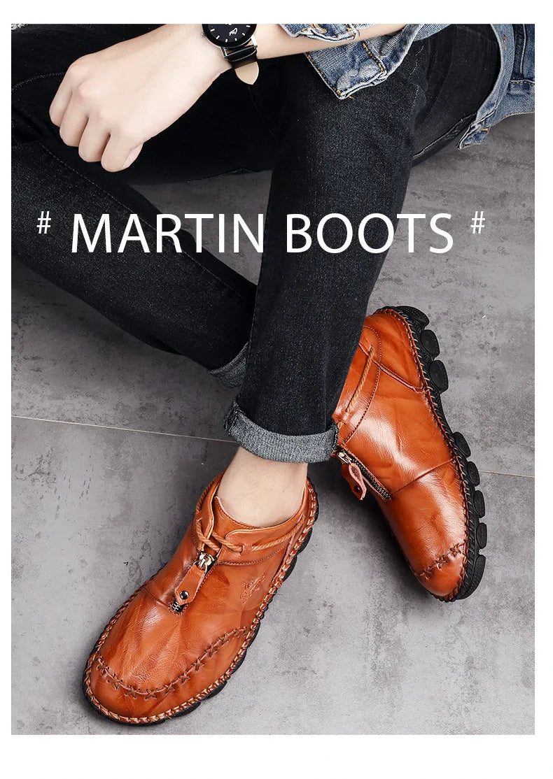 Genuine Leather Shoes Male Luxury High Quality Men Ankle Boots Outdoor Comfortable Casual Shoes Fashion Zip Men Motorcycle Boots