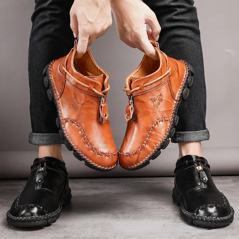 Genuine Leather Shoes Male Luxury High Quality Men Ankle Boots Outdoor Comfortable Casual Shoes Fashion Zip Men Motorcycle Boots
