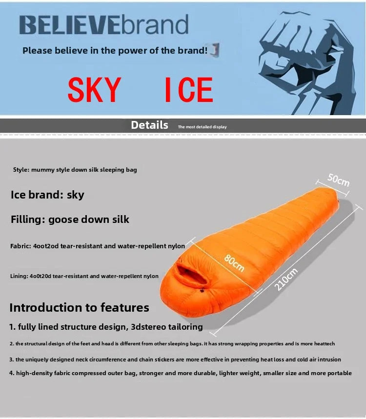 customer special shot, outdoor adult light mummy down sleeping bag, cold-proof duck down sleeping bag, manufacturer wholesale