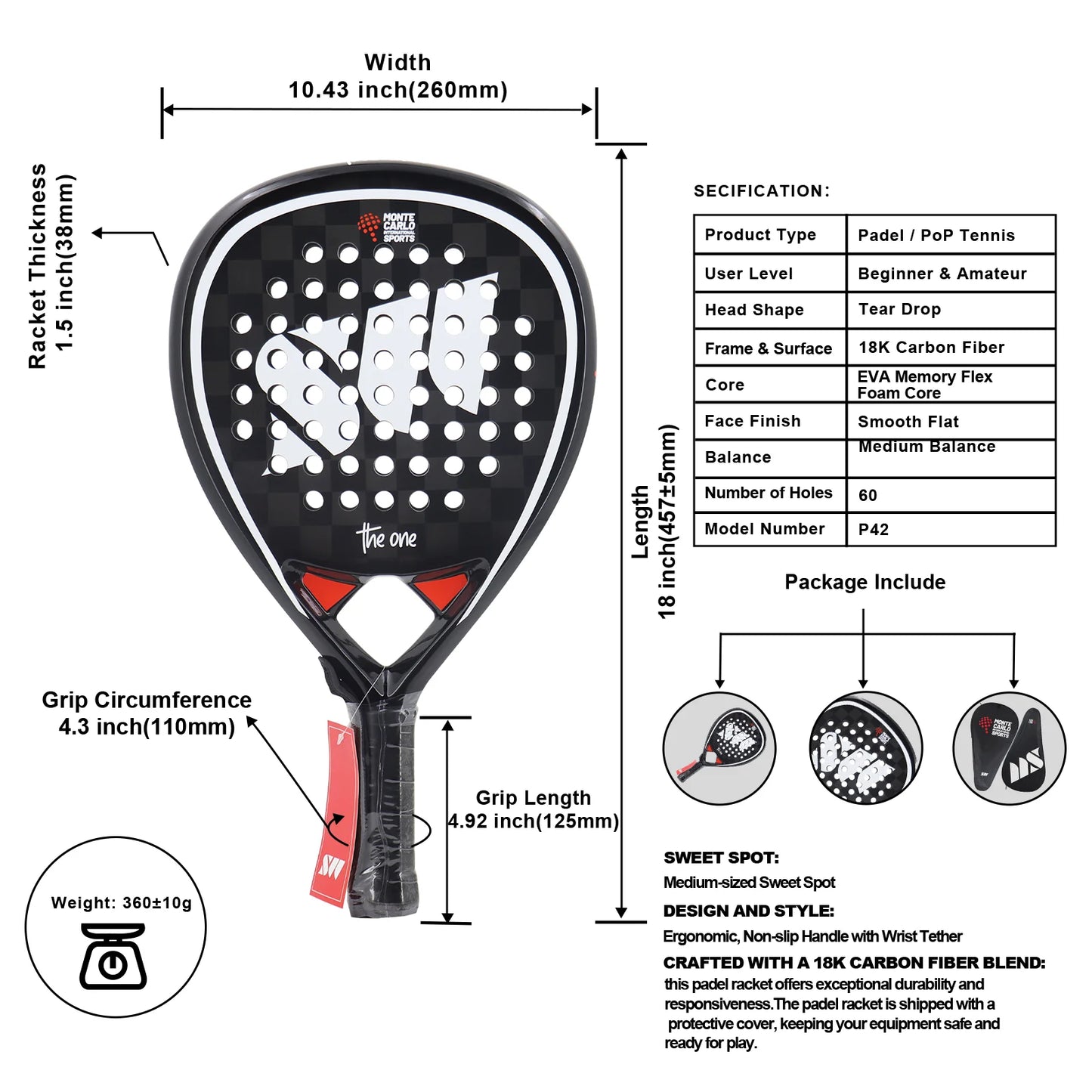 Full Carbon/3k/12k/18k/Fiberglass Padel Rackets Lightweight Surface Frosted Treatment High Quality Raquete Padel For Beginner