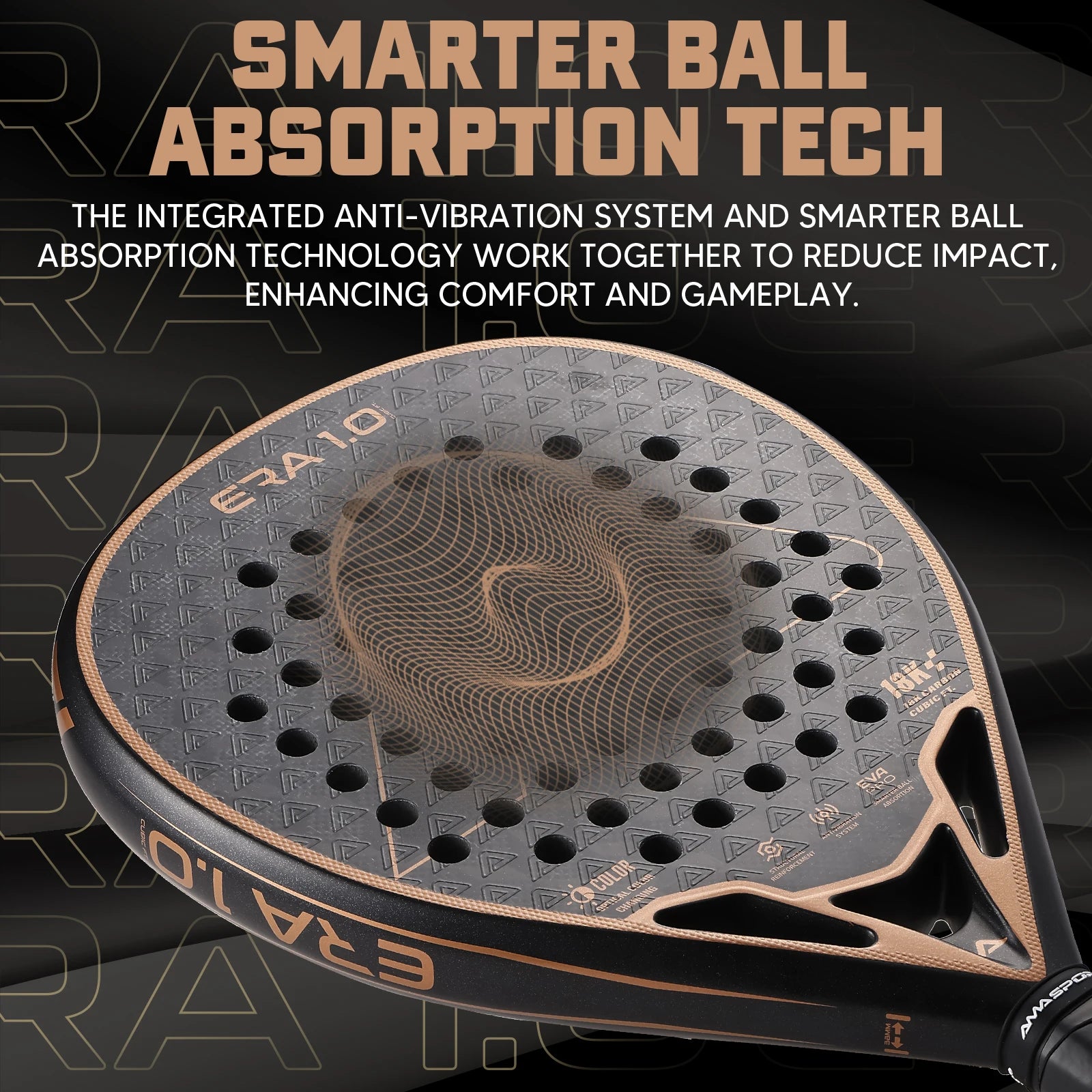 AMASPORT 18K Padel Racket The Era Cubic Series Diamond Shape & Inteliigence Rebound Cork Provides A Great Hitting Experience