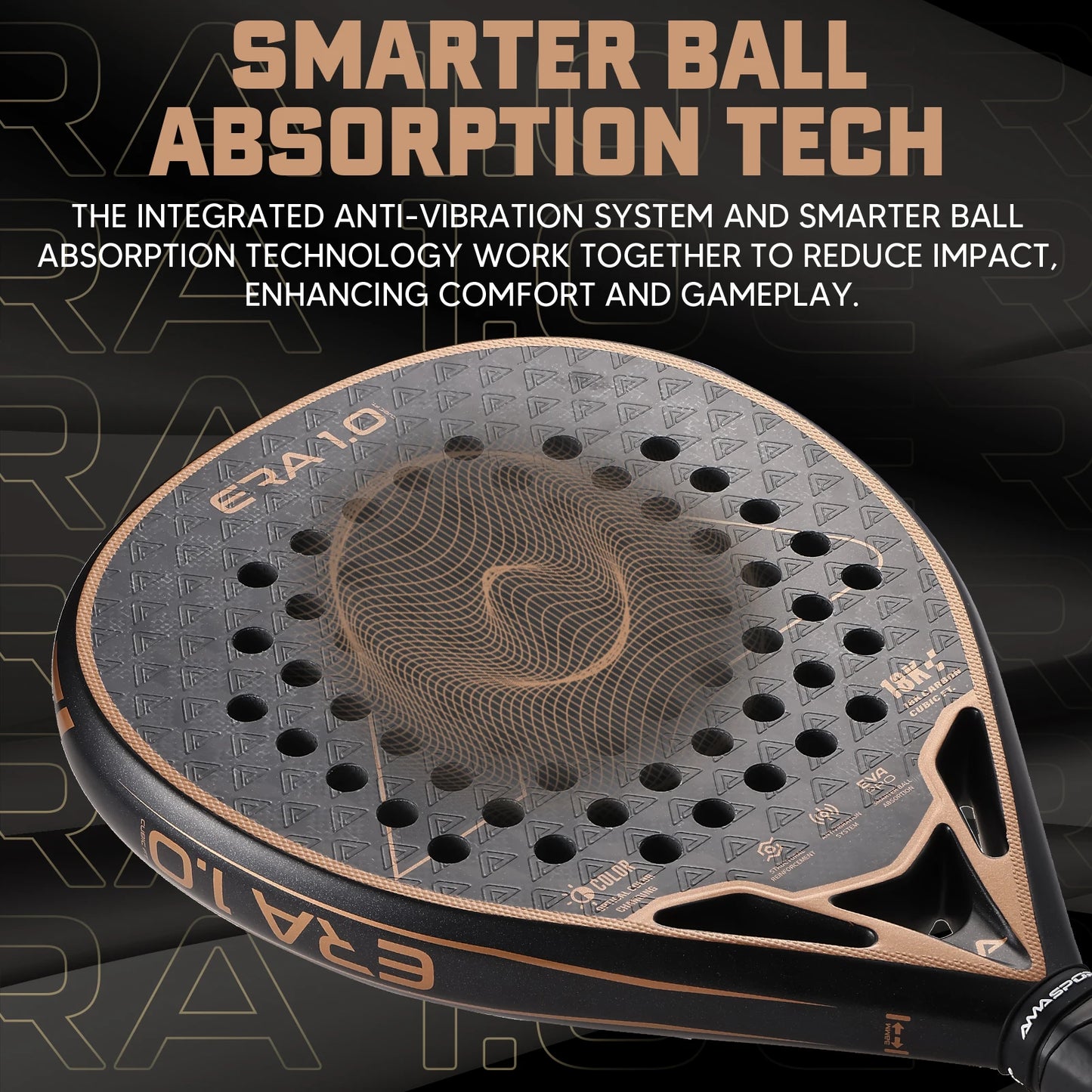 AMASPORT Padel Racket Cubic 18k/Ti Carbon 3D-Textured Surface Padel Tennis Racquets for High-level Players