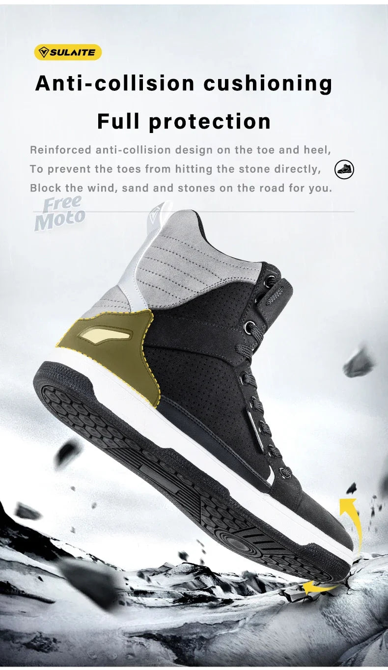 SULAITE Wear Resistant Motocross Protective Shoes The Four Seasons Breathable Motorcycle Boots Moto Equip Reflective Moto Shoes