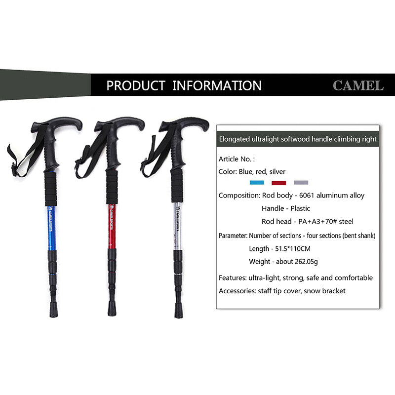 4-Section Outdoor Walking Stick Portable Telescopic Trekking Pole Anti Skid Aluminium Alloy Cane Elderly Camping Climbing Stick