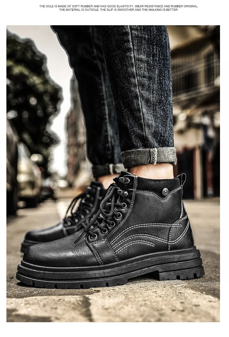 Luxury Men Boots Fashion Designer Motorcycle Boots for Men High Top Leather Casual Shoes Retro British Style Men Ankle Boots New