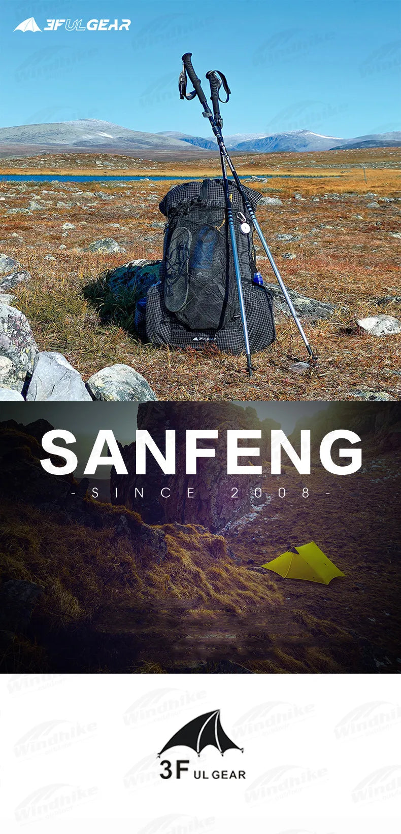 3F UL GEAR 40L+16L QIDIAN2.0 Backpack Ultralight Outdoor Camping Large Capacity Hiking Climbing Sport Waterproof Breathable Bag