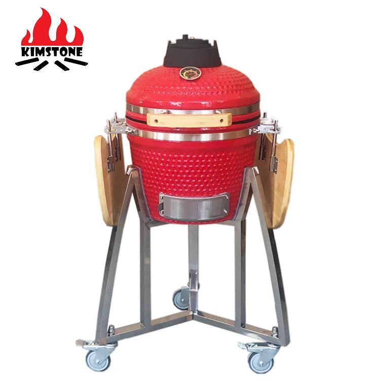 KIMSTONE 2023 New Hot Selling 16 Inch Portable Bbq Rotisserie Grill Commando Kamado Smoker With Stainless Steel Stand