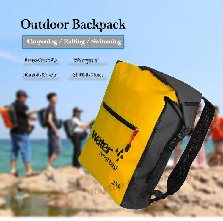 25L Foldable Hiking Bag Durable PVC Waterproof Rolltop Rucksack Backpack Abrasion-Resistant Shoulder Pack for Outdoor Adventures