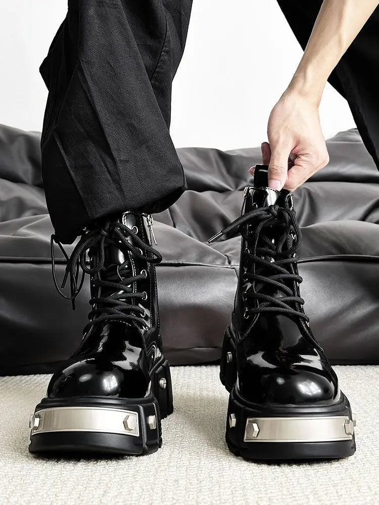 2025 Couple Platform Men's Punk Style European and American Zipper Locomotive British High-top Big Head Tooling Boots Women