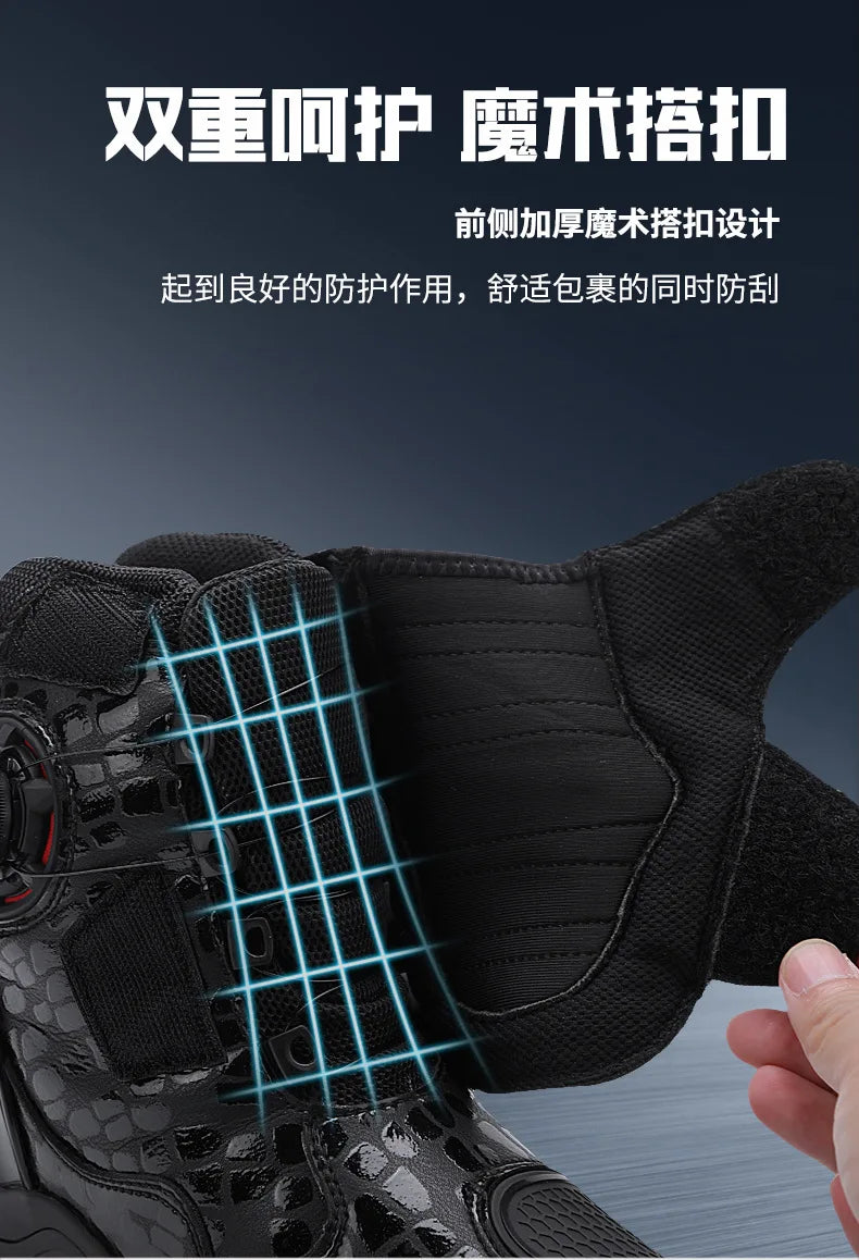 Retro Men Motocross Boots Waterproof Urban Riding Shoes Black Leather Motorcyclist Boots Wear-resistant Motorcycle Racing Shoes